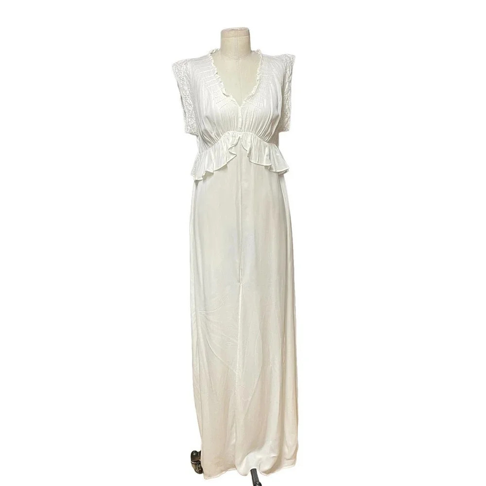 ByTimo White Short Sleeve Ruffle Peplum Maxi Dress Size Medium